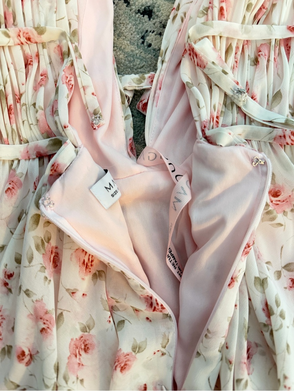 NWT Mac Duggal Multicolor Floral Print Sleeveless Ruffled High-Low Gown pink - Picture 14 of 14